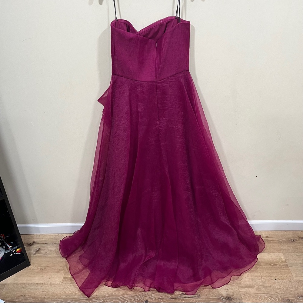 Theia Strapless Ruffled Evening Gown in Magenta - Picture 9 of 13